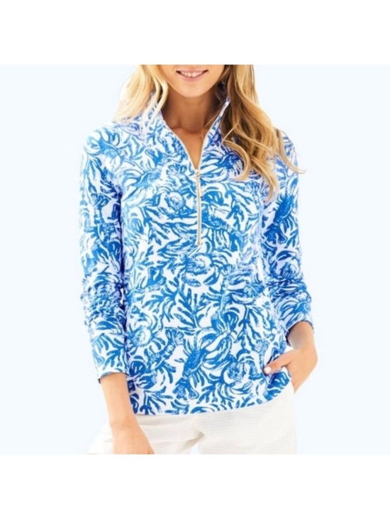 Lilly Pulitzer Tops - Lilly Pulitzer Lobstah Roll Skipper Popover Blue Lobster Quarter Zip Sz S